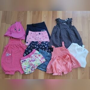 Lot of 11 pcs Summer Girl Clothes 12-18mo Dresses Shorts Hat Skirt Jumper Vest